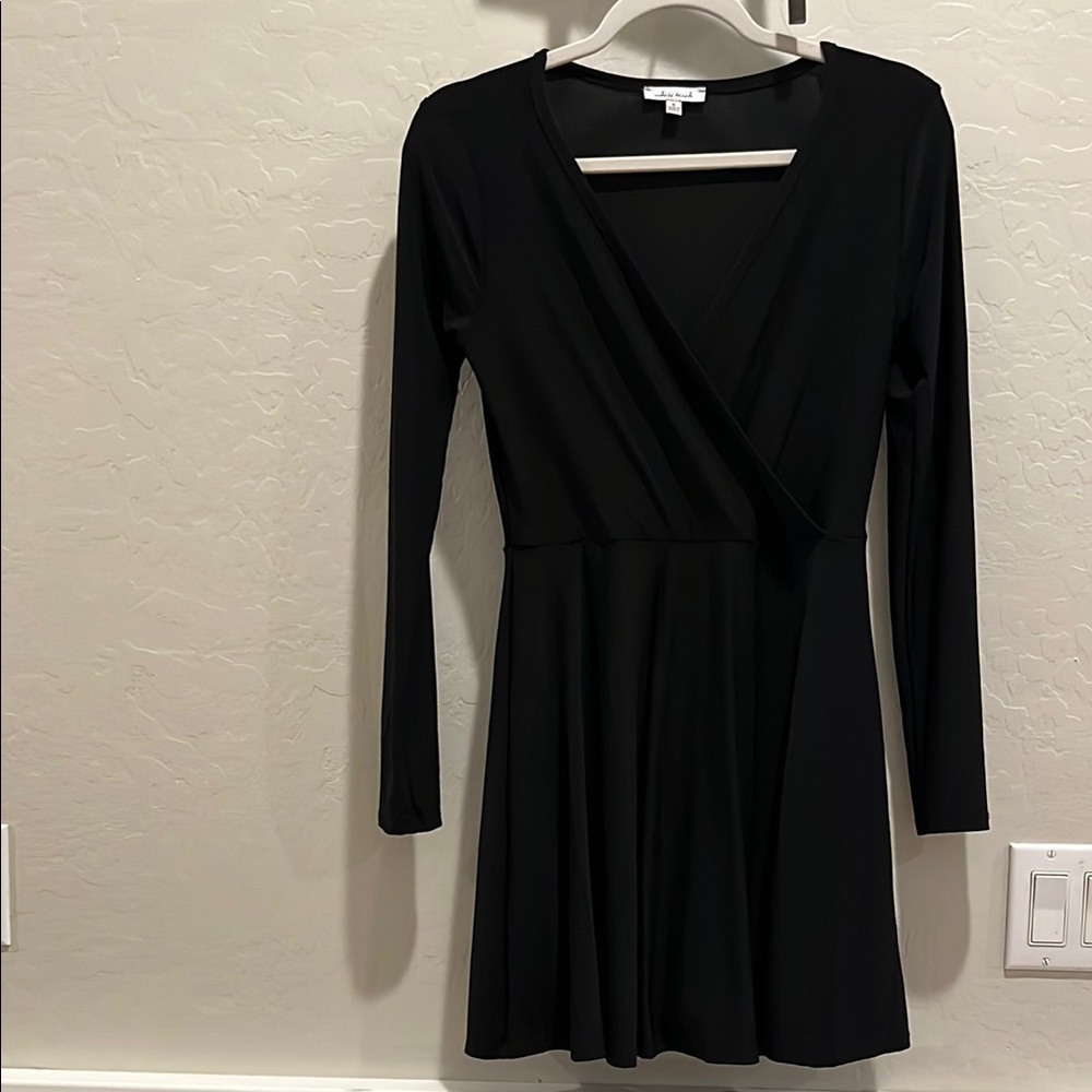 White Birch Black Long Sleeve Wrap Dress